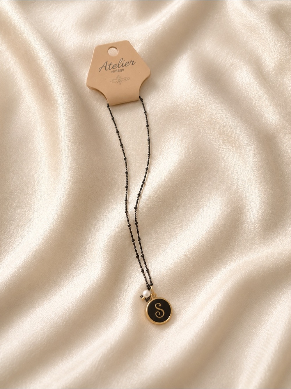 Black & Gold 'S' Initial Pendant Necklace